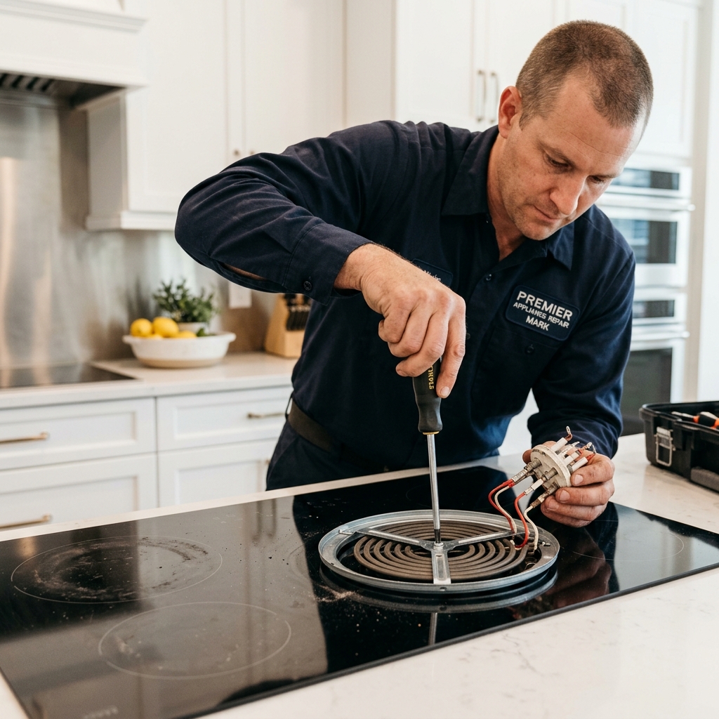 PR UNIQUE technician repairing an oven
